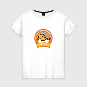 Женская футболка хлопок с принтом Гудетама в Белгороде, 100% хлопок | прямой крой, круглый вырез горловины, длина до линии бедер, слегка спущенное плечо | gudetama | гудетама