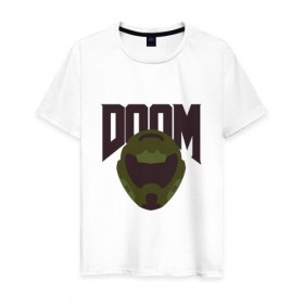 Мужская футболка хлопок с принтом DOOM в Белгороде, 100% хлопок | прямой крой, круглый вырез горловины, длина до линии бедер, слегка спущенное плечо. | doom | doom eternal | game | minimalism | игры | минимализм