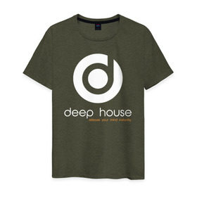 Мужская футболка хлопок с принтом Deep House в Белгороде, 100% хлопок | прямой крой, круглый вырез горловины, длина до линии бедер, слегка спущенное плечо. | Тематика изображения на принте: beats | club | deep | dj | house | music | битс | диждей | дип | звук | клуб | музыка | сет | хаус