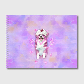 Альбом для рисования с принтом Ангелок корги в Белгороде, 100% бумага
 | матовая бумага, плотность 200 мг. | dog | ангел | ангелок | еда | корги | мороженое | пес | пироженко | пирожное | сердечки | собака | собачка