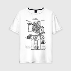 Женская футболка хлопок Oversize с принтом Photographic Camera Patent в Белгороде, 100% хлопок | свободный крой, круглый ворот, спущенный рукав, длина до линии бедер
 | patent | идея | история | камера | патент | разработка | фотик | фотоаппарат | фотограф | чертеж | чертежи
