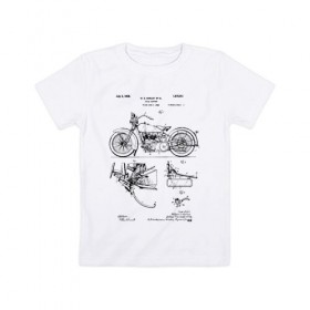 Детская футболка хлопок с принтом Patent Harley в Белгороде, 100% хлопок | круглый вырез горловины, полуприлегающий силуэт, длина до линии бедер | harley | patent | байк | байкер | идея | история | механика | мото | мотоцикл | патент | разработка | харлей | чертеж | чертежи