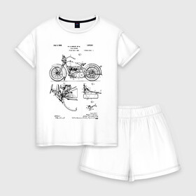 Женская пижама с шортиками хлопок с принтом Patent Harley в Белгороде, 100% хлопок | футболка прямого кроя, шорты свободные с широкой мягкой резинкой | harley | patent | байк | байкер | идея | история | механика | мото | мотоцикл | патент | разработка | харлей | чертеж | чертежи