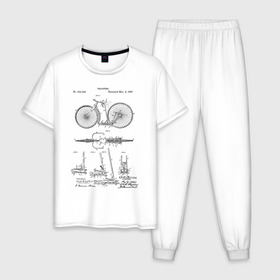 Мужская пижама хлопок с принтом Patent - Velocipede в Белгороде, 100% хлопок | брюки и футболка прямого кроя, без карманов, на брюках мягкая резинка на поясе и по низу штанин
 | Тематика изображения на принте: patent | велик | велосипед | идея | история | патент | разработка | спорт | туризм | чертеж | чертежи