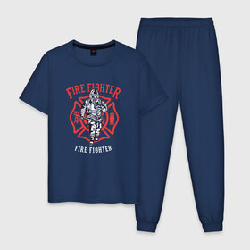 Мужская пижама хлопок с принтом Fire fighter в Белгороде, 100% хлопок | брюки и футболка прямого кроя, без карманов, на брюках мягкая резинка на поясе и по низу штанин
 | мчс | огнеборец | пожар | пожарный