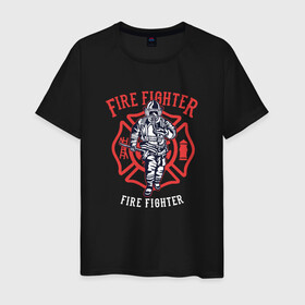 Мужская футболка хлопок с принтом Fire fighter в Белгороде, 100% хлопок | прямой крой, круглый вырез горловины, длина до линии бедер, слегка спущенное плечо. | мчс | огнеборец | пожар | пожарный