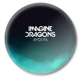 Значок с принтом IMAGINE DRAGONS в Белгороде,  металл | круглая форма, металлическая застежка в виде булавки | evolve | id | imagine dragons | драконы | ид
