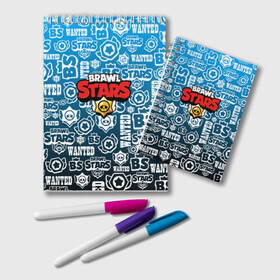 Блокнот с принтом BRAWL STARS LOGOBOMBING в Белгороде, 100% бумага | 48 листов, плотность листов — 60 г/м2, плотность картонной обложки — 250 г/м2. Листы скреплены удобной пружинной спиралью. Цвет линий — светло-серый
 | Тематика изображения на принте: android | brawl stars | colt | crow | games | leon | penny | poco. | shelly | spike | wanted | брав | бравл старс | звезды | игры | мобильные игры | старс