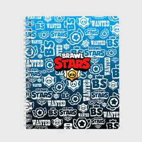 Тетрадь с принтом BRAWL STARS LOGOBOMBING в Белгороде, 100% бумага | 48 листов, плотность листов — 60 г/м2, плотность картонной обложки — 250 г/м2. Листы скреплены сбоку удобной пружинной спиралью. Уголки страниц и обложки скругленные. Цвет линий — светло-серый
 | Тематика изображения на принте: android | brawl stars | colt | crow | games | leon | penny | poco. | shelly | spike | wanted | брав | бравл старс | звезды | игры | мобильные игры | старс