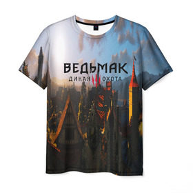 Мужская футболка 3D с принтом ВЕДЬМАК:ДИКАЯ ОХОТА в Белгороде, 100% полиэфир | прямой крой, круглый вырез горловины, длина до линии бедер | 