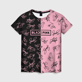 Женская футболка 3D с принтом BLACKPINK АВТОГРАФЫ в Белгороде, 100% полиэфир ( синтетическое хлопкоподобное полотно) | прямой крой, круглый вырез горловины, длина до линии бедер | Тематика изображения на принте: blackpink | kpop