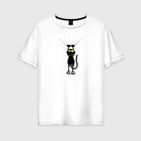 Женская футболка хлопок Oversize с принтом Кот Повис в Белгороде, 100% хлопок | свободный крой, круглый ворот, спущенный рукав, длина до линии бедер
 | домашнее животное | животное | кот | котенок