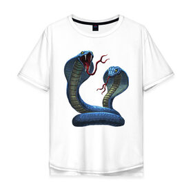 Мужская футболка хлопок Oversize с принтом Пара змей в Белгороде, 100% хлопок | свободный крой, круглый ворот, “спинка” длиннее передней части | Тематика изображения на принте: веселые животные | забавная змея | змеи | красивая змея | птичка | смешные животные