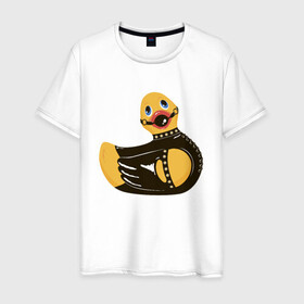 Мужская футболка хлопок с принтом Уточка bdsm в Белгороде, 100% хлопок | прямой крой, круглый вырез горловины, длина до линии бедер, слегка спущенное плечо. | кляп | кожа | латекс | птица | утка | уточка