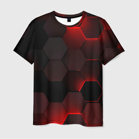 Мужская футболка 3D с принтом 3D плиты в Белгороде, 100% полиэфир | прямой крой, круглый вырез горловины, длина до линии бедер | 3d | 3д | абстракция | квадраты | неон | плитки | плиты | свет | свечение | текстура