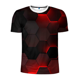 Мужская футболка 3D спортивная с принтом 3D плиты в Белгороде, 100% полиэстер с улучшенными характеристиками | приталенный силуэт, круглая горловина, широкие плечи, сужается к линии бедра | 3d | 3д | абстракция | квадраты | неон | плитки | плиты | свет | свечение | текстура