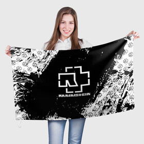 Флаг 3D с принтом RAMMSTEIN | РАМШТАЙН в Белгороде, 100% полиэстер | плотность ткани — 95 г/м2, размер — 67 х 109 см. Принт наносится с одной стороны | rammstein | рамштайн