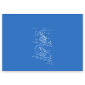 Поздравительная открытка с принтом Patent - hocey в Белгороде, 100% бумага | плотность бумаги 280 г/м2, матовая, на обратной стороне линовка и место для марки
 | patent | зима | игра | идея | история | коньки | лёд | патент | разработка | сибирь | спорт | хокей | хоккей | чертеж | чертежи