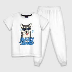 Детская пижама хлопок с принтом Хаски в Белгороде, 100% хлопок |  брюки и футболка прямого кроя, без карманов, на брюках мягкая резинка на поясе и по низу штанин
 | Тематика изображения на принте: собака | собака в очках | хаски