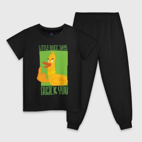 Детская пижама хлопок с принтом Quack You! в Белгороде, 100% хлопок |  брюки и футболка прямого кроя, без карманов, на брюках мягкая резинка на поясе и по низу штанин
 | Тематика изображения на принте: quck you | арт | злая утка | утенок | утка