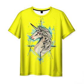Мужская футболка 3D с принтом Единорог Yellow Unicorn в Белгороде, 100% полиэфир | прямой крой, круглый вырез горловины, длина до линии бедер | unicorn | yellow unicorn | единорог | единорожки | животные | лошади