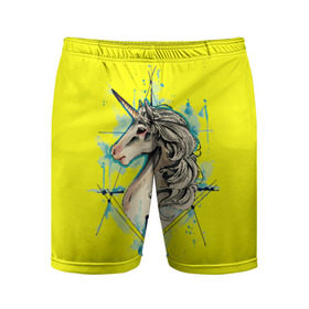 Мужские шорты спортивные с принтом Единорог Yellow Unicorn  в Белгороде,  |  | unicorn | yellow unicorn | единорог | единорожки | животные | лошади