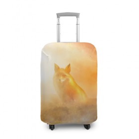 Чехол для чемодана 3D с принтом Лисичка в тумане в Белгороде, 86% полиэфир, 14% спандекс | двустороннее нанесение принта, прорези для ручек и колес | animals | forest | fox | арт | животное | лес | лиса | лисичка | облака | рисунок | рыжая лиса | туман