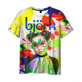 Мужская футболка 3D с принтом Bjork в Белгороде, 100% полиэфир | прямой крой, круглый вырез горловины, длина до линии бедер | art pop | avant garde | biork | bjork | electronica | experimental | авантгард | арт поп | бьёрк | бьйорк | бьорк | вокал | краски | радуга | цвета | электронтка