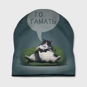 Шапка 3D с принтом Кот Геймер в Белгороде, 100% полиэстер | универсальный размер, печать по всей поверхности изделия | cat | game | gamer | арт | гамать | го | го гамать | игра | интернет приколы | кот | котик | кошак | красные глаза | мем | мемы | надпись | толстый кот