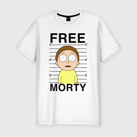 Мужская футболка премиум с принтом Free Morty в Белгороде, 92% хлопок, 8% лайкра | приталенный силуэт, круглый вырез ворота, длина до линии бедра, короткий рукав | c 137 | morty | morty smith | portal | rick | rick and morty | rick sanchez | sanchez | smith | морти | морти смит | портал | рик | рик и морти | рик санчез | санчез | смит