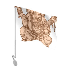 Флаг для автомобиля с принтом Ганеш в Белгороде, 100% полиэстер | Размер: 30*21 см | бог. индуизм | буддизм | ганеш | ганеша | индия | кришна | мифология | оберег | ом | слон | талисман