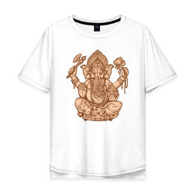 Мужская футболка хлопок Oversize с принтом Ганеш в Белгороде, 100% хлопок | свободный крой, круглый ворот, “спинка” длиннее передней части | бог. индуизм | буддизм | ганеш | ганеша | индия | кришна | мифология | оберег | ом | слон | талисман