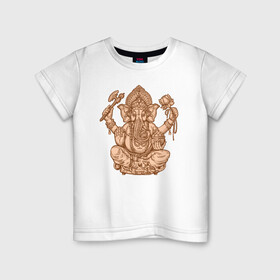 Детская футболка хлопок с принтом Ганеш в Белгороде, 100% хлопок | круглый вырез горловины, полуприлегающий силуэт, длина до линии бедер | бог. индуизм | буддизм | ганеш | ганеша | индия | кришна | мифология | оберег | ом | слон | талисман