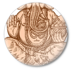 Значок с принтом Ганеш в Белгороде,  металл | круглая форма, металлическая застежка в виде булавки | бог. индуизм | буддизм | ганеш | ганеша | индия | кришна | мифология | оберег | ом | слон | талисман