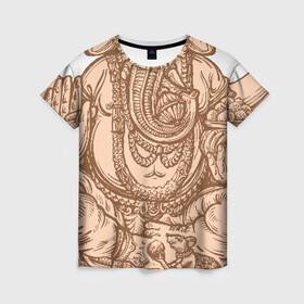 Женская футболка 3D с принтом Ганеш в Белгороде, 100% полиэфир ( синтетическое хлопкоподобное полотно) | прямой крой, круглый вырез горловины, длина до линии бедер | бог. индуизм | буддизм | ганеш | ганеша | индия | кришна | мифология | оберег | ом | слон | талисман