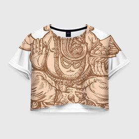 Женская футболка Crop-top 3D с принтом Ганеш в Белгороде, 100% полиэстер | круглая горловина, длина футболки до линии талии, рукава с отворотами | бог. индуизм | буддизм | ганеш | ганеша | индия | кришна | мифология | оберег | ом | слон | талисман