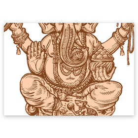 Поздравительная открытка с принтом Ганеш в Белгороде, 100% бумага | плотность бумаги 280 г/м2, матовая, на обратной стороне линовка и место для марки
 | бог. индуизм | буддизм | ганеш | ганеша | индия | кришна | мифология | оберег | ом | слон | талисман