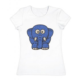 Женская футболка хлопок с принтом Голубой слоник в Белгороде, 100% хлопок | прямой крой, круглый вырез горловины, длина до линии бедер, слегка спущенное плечо | Тематика изображения на принте: животные | мамонт | маугли | персонаж | природа | слон | слоник