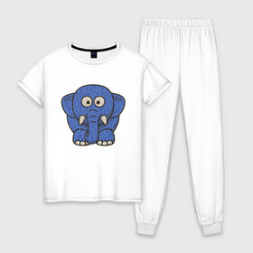 Женская пижама хлопок с принтом Голубой слоник в Белгороде, 100% хлопок | брюки и футболка прямого кроя, без карманов, на брюках мягкая резинка на поясе и по низу штанин | Тематика изображения на принте: животные | мамонт | маугли | персонаж | природа | слон | слоник