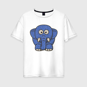 Женская футболка хлопок Oversize с принтом Голубой слоник в Белгороде, 100% хлопок | свободный крой, круглый ворот, спущенный рукав, длина до линии бедер
 | Тематика изображения на принте: животные | мамонт | маугли | персонаж | природа | слон | слоник