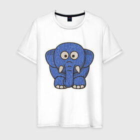 Мужская футболка хлопок с принтом Голубой слоник в Белгороде, 100% хлопок | прямой крой, круглый вырез горловины, длина до линии бедер, слегка спущенное плечо. | Тематика изображения на принте: животные | мамонт | маугли | персонаж | природа | слон | слоник