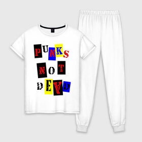 Женская пижама хлопок с принтом Punks not dead в Белгороде, 100% хлопок | брюки и футболка прямого кроя, без карманов, на брюках мягкая резинка на поясе и по низу штанин | punks | панки | хой