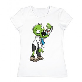 Женская футболка хлопок с принтом Больной зомби в Белгороде, 100% хлопок | прямой крой, круглый вырез горловины, длина до линии бедер, слегка спущенное плечо | апокалипсис | больной | зеленый зомби | зомби | постапокалипсис | уставший зомби