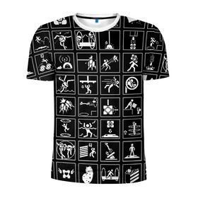 Мужская футболка 3D спортивная с принтом Portal icons в Белгороде, 100% полиэстер с улучшенными характеристиками | приталенный силуэт, круглая горловина, широкие плечи, сужается к линии бедра | Тематика изображения на принте: half life | головоломка | иконки | пиктограммы | портал | телепорт