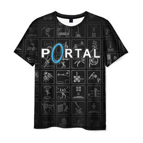 Мужская футболка 3D с принтом Portal icons в Белгороде, 100% полиэфир | прямой крой, круглый вырез горловины, длина до линии бедер | Тематика изображения на принте: half life | головоломка | иконки | пиктограммы | портал | телепорт