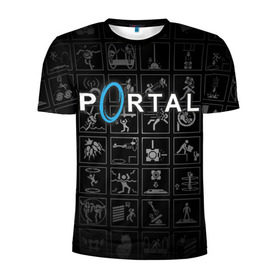 Мужская футболка 3D спортивная с принтом Portal icons в Белгороде, 100% полиэстер с улучшенными характеристиками | приталенный силуэт, круглая горловина, широкие плечи, сужается к линии бедра | Тематика изображения на принте: half life | головоломка | иконки | пиктограммы | портал | телепорт