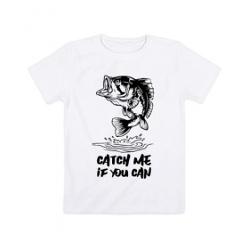 Детская футболка хлопок с принтом Catch me if you can в Белгороде, 100% хлопок | круглый вырез горловины, полуприлегающий силуэт, длина до линии бедер | fin | mouth | scale | tail | thorns | water | вода | окунь | плавник | рот | рыба | хвост | чешуя | шипы