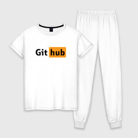Женская пижама хлопок с принтом Git Hub в Белгороде, 100% хлопок | брюки и футболка прямого кроя, без карманов, на брюках мягкая резинка на поясе и по низу штанин | git hub | github | it | кодинг