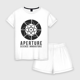 Женская пижама с шортиками хлопок с принтом APERTURE lab в Белгороде, 100% хлопок | футболка прямого кроя, шорты свободные с широкой мягкой резинкой | aperture | aperture science innovators | game | portal | portal 2