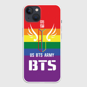 Чехол для iPhone 13 с принтом BTS Army в Белгороде,  |  | army | bangtan boys | beyond the scene | boys | bts | chin | edm | emblem | fans | hieroglyphs | hip hop | jimin | k pop | logo | rainbow | rb | rm | south korean | армия | бойбенд | ви | джей хоуп | иероглифы | логотип | мальчики | радуга | сюга | 